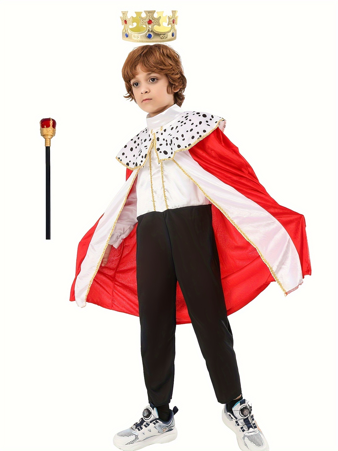 King Costume For Kids Robe Crown Scepter Set Boys Royal Prince Cape Dress Up Cosplay4
